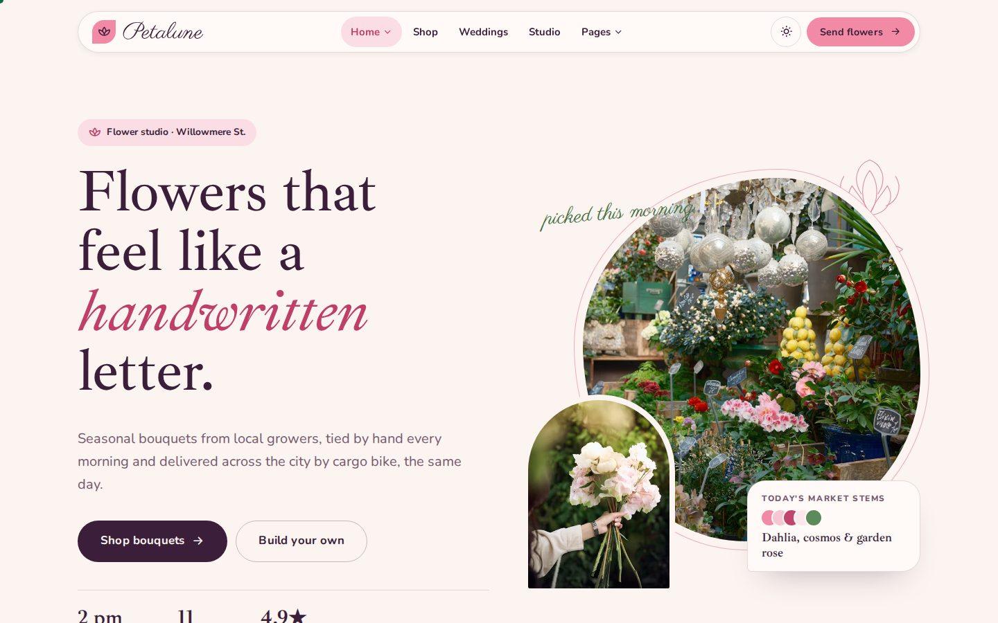 Petalune home page preview